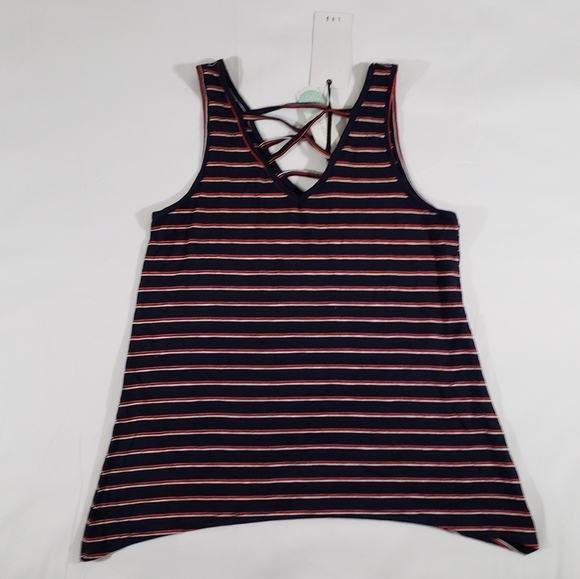 New Stitch Fix LUQ Emmie Cross Front Knit Red White Navy Blue Tank Top Size Smal - Picture 1 of 8